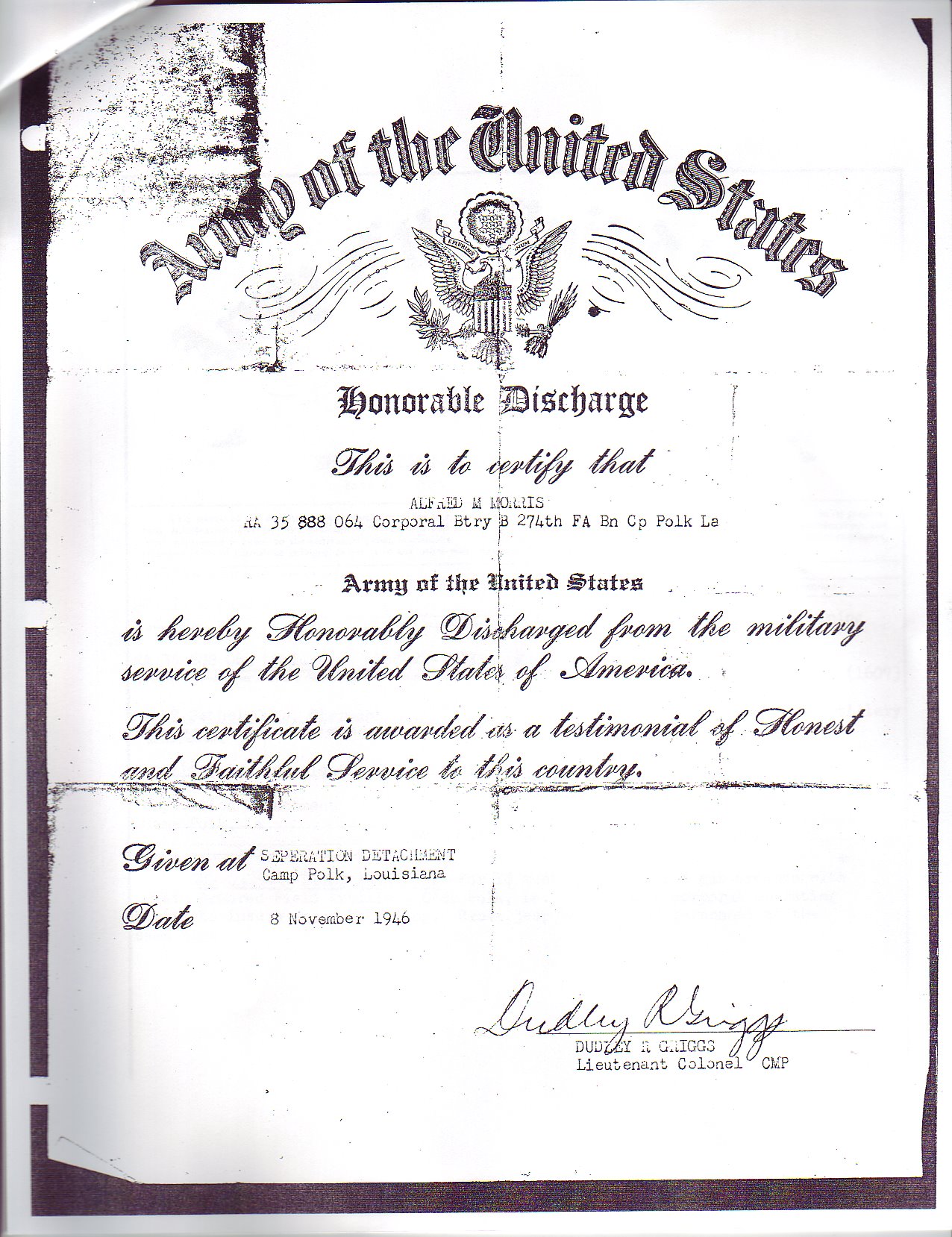 honorable discharge certificate