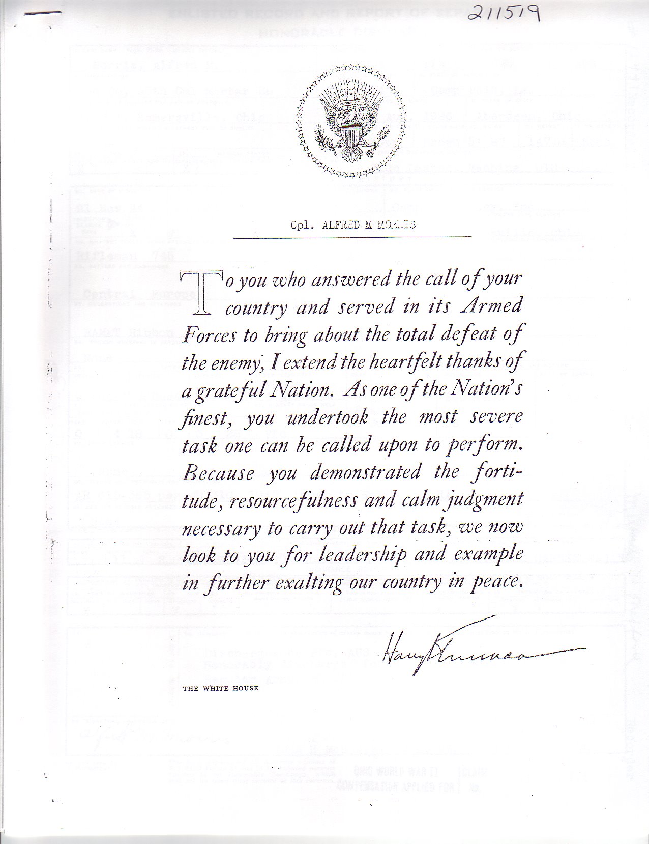 Alfred's Truman Letter