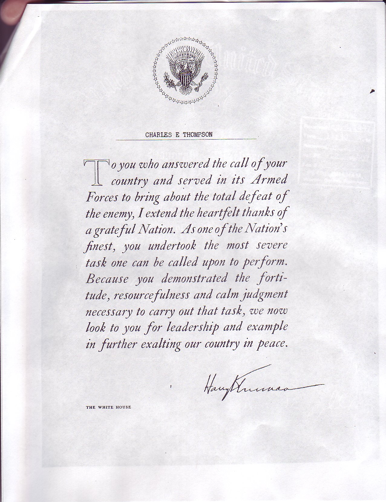 Charles Truman Letter