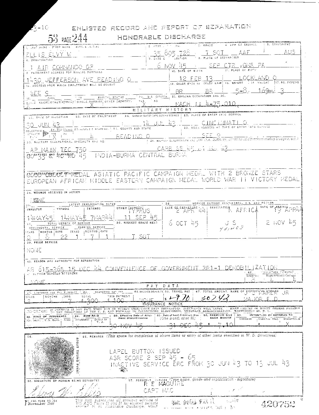 Discharge certificate