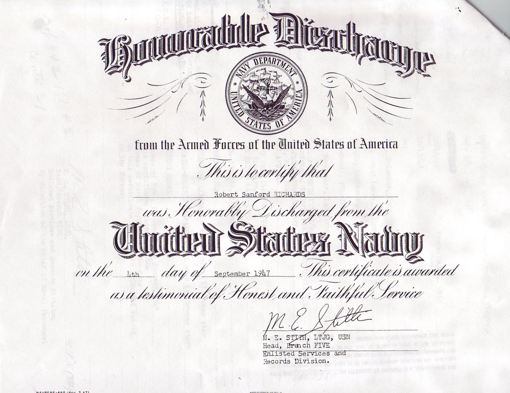 Honorable discharge certificate