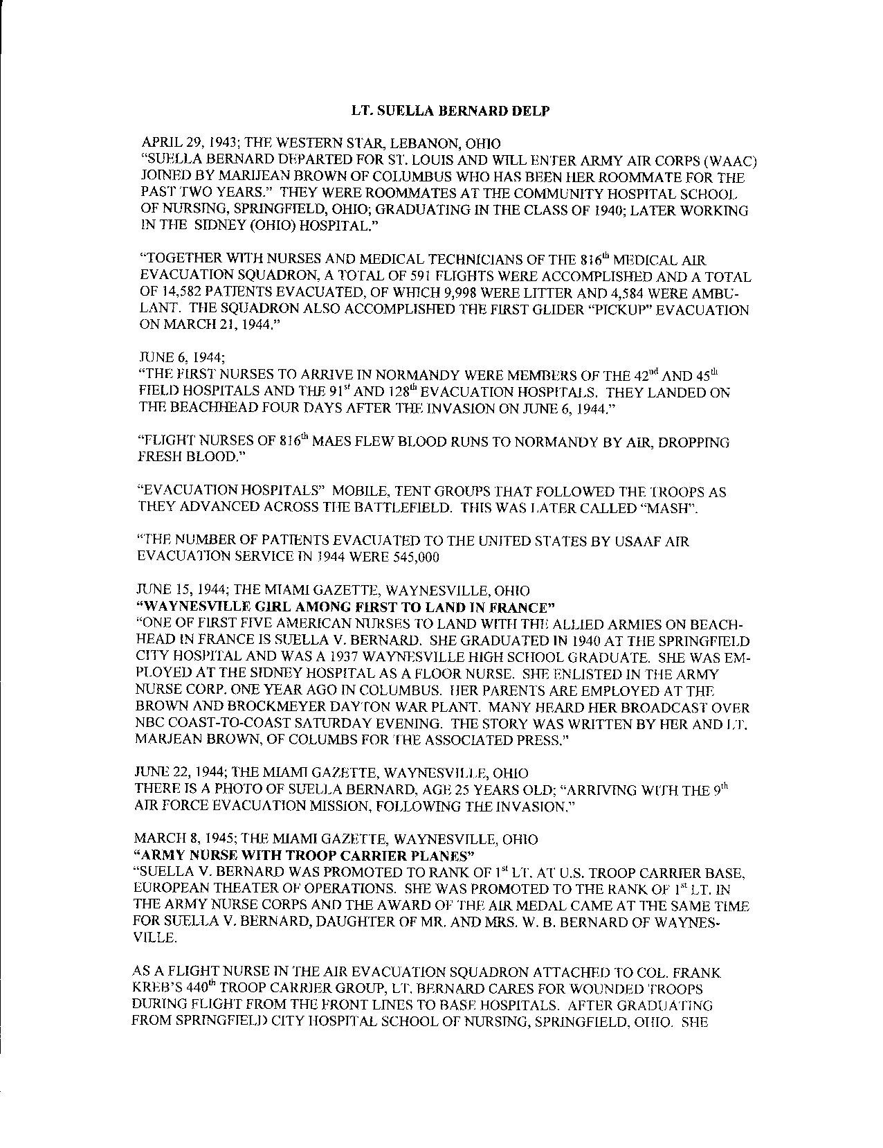 scanned fact sheet about Suella Delp