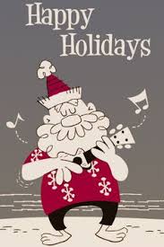 Happy Holidays with Santa playing ukulele