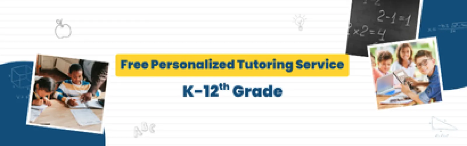 Free Personalized Tutoring text and stock images of kids studying